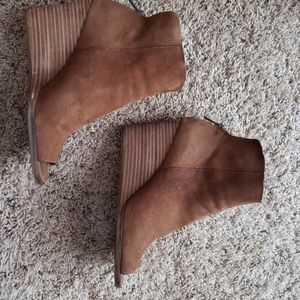 Lucky Brand Suede Peep Toe Wedge Booties